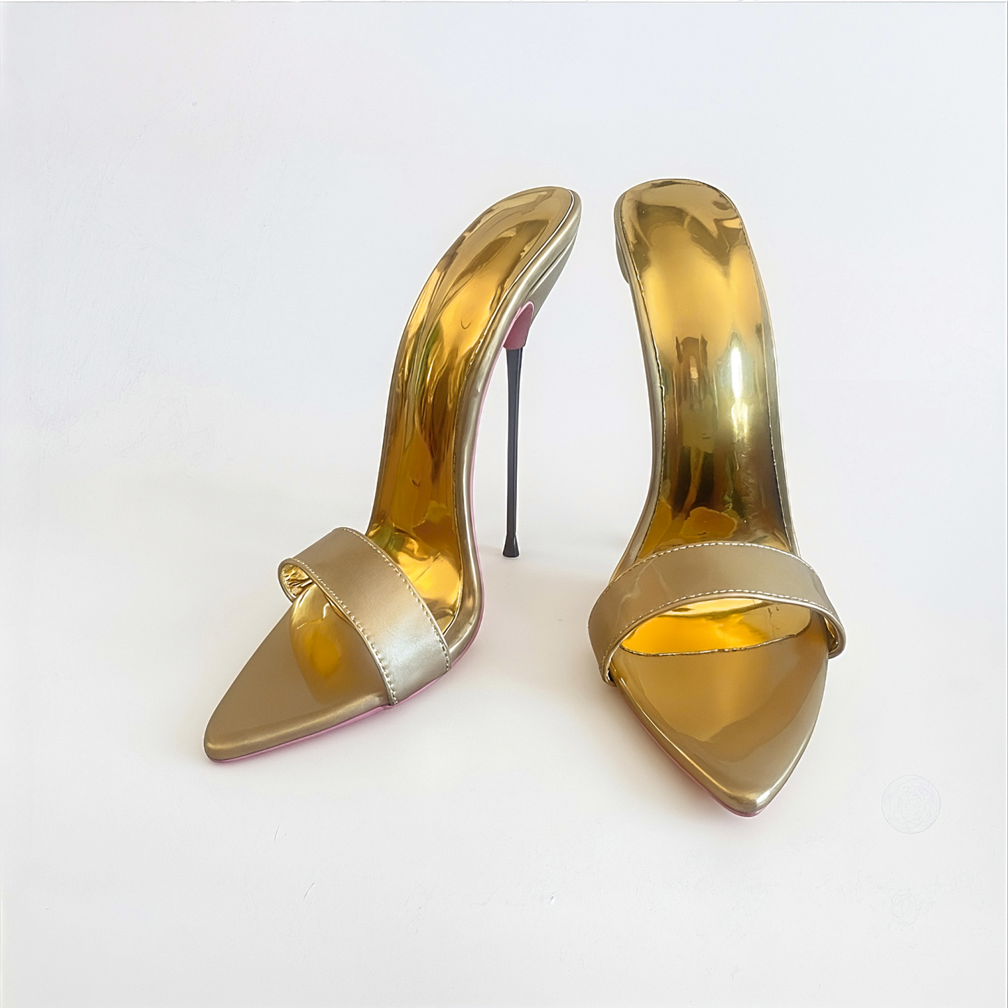 Gold Ultra slim Metal Stiletto High Heel Mules - Women's UK8