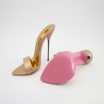 Gold Ultra slim Metal Stiletto High Heel Mules - Women's UK8