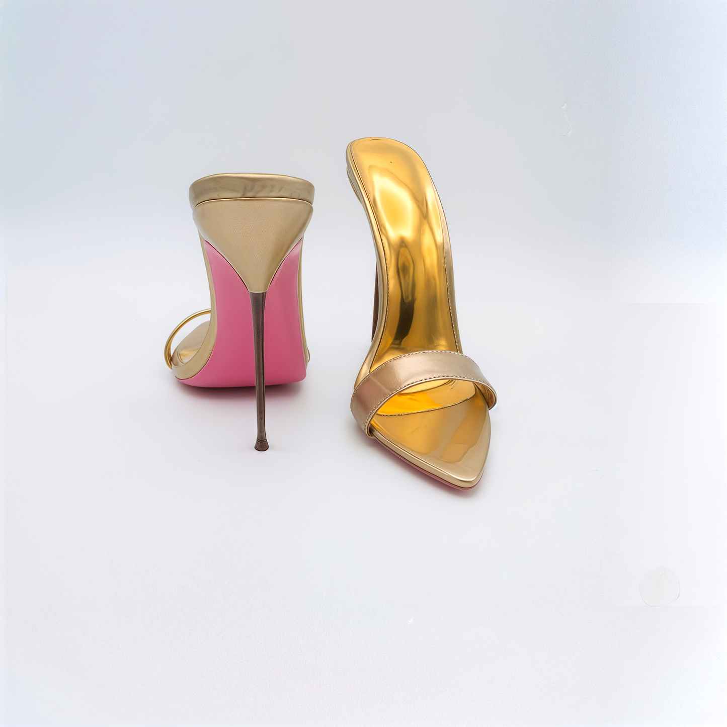 Gold Ultra slim Metal Stiletto High Heel Mules - Women's UK8