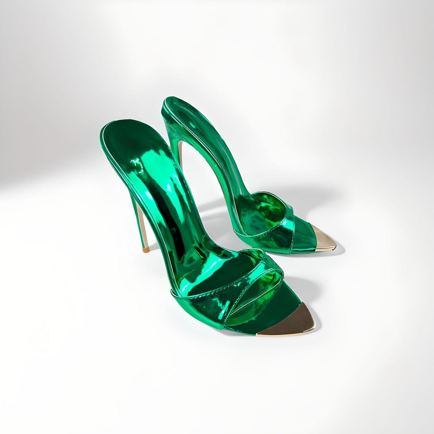 Patent metallic greenn stiletto 12cm 4" high heel mules