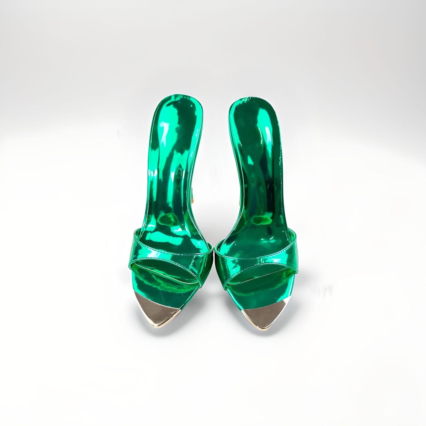 Patent metallic greenn stiletto 12cm 4" high heel mules