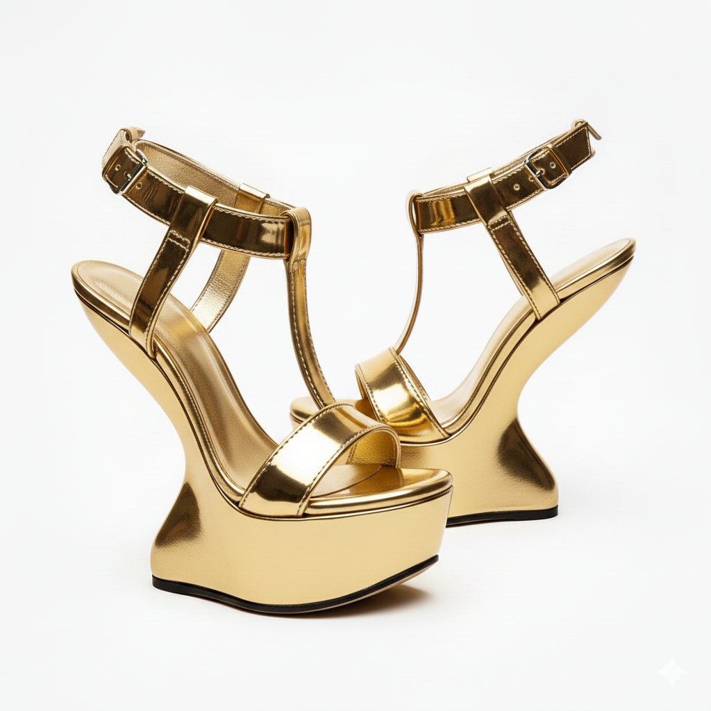 Fashion-forward floating heel platform wedges 14cm heel