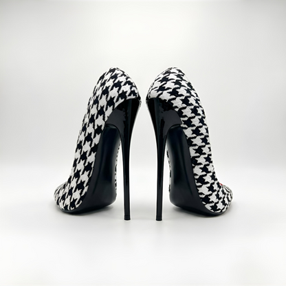 Houndstooth pointed high heel stiletto pumps