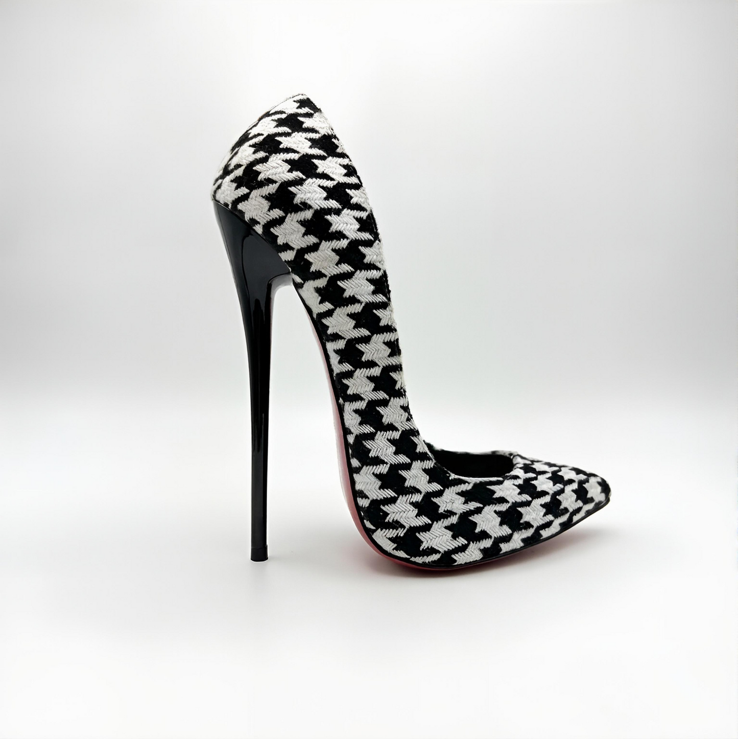 Houndstooth pointed high heel stiletto pumps
