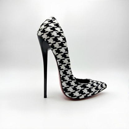 Houndstooth pointed high heel stiletto pumps