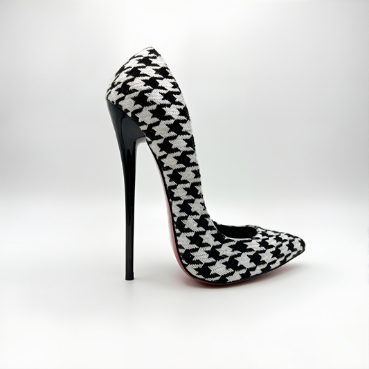 Houndstooth pointed high heel stiletto pumps