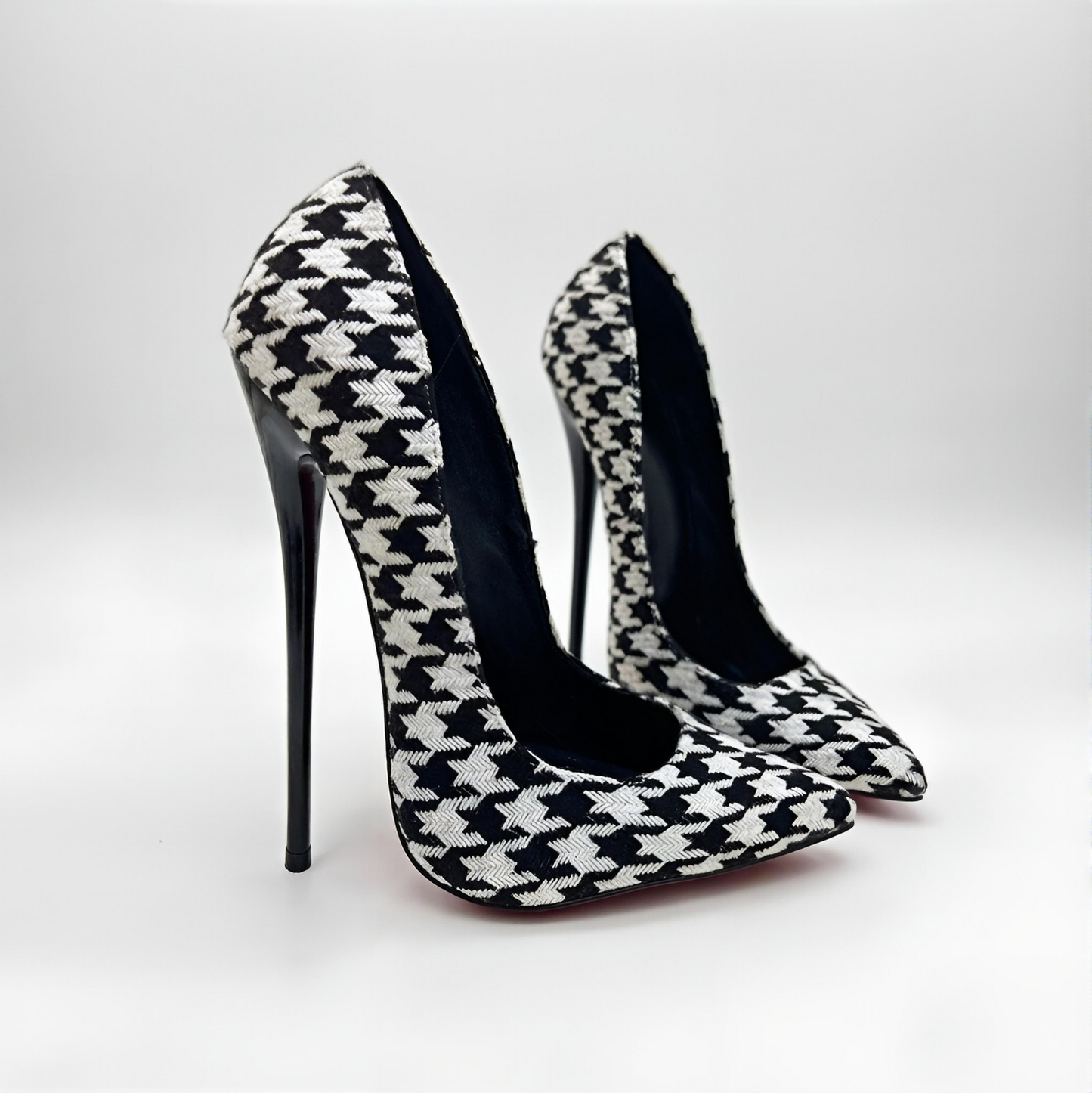 Houndstooth pointed high heel stiletto pumps