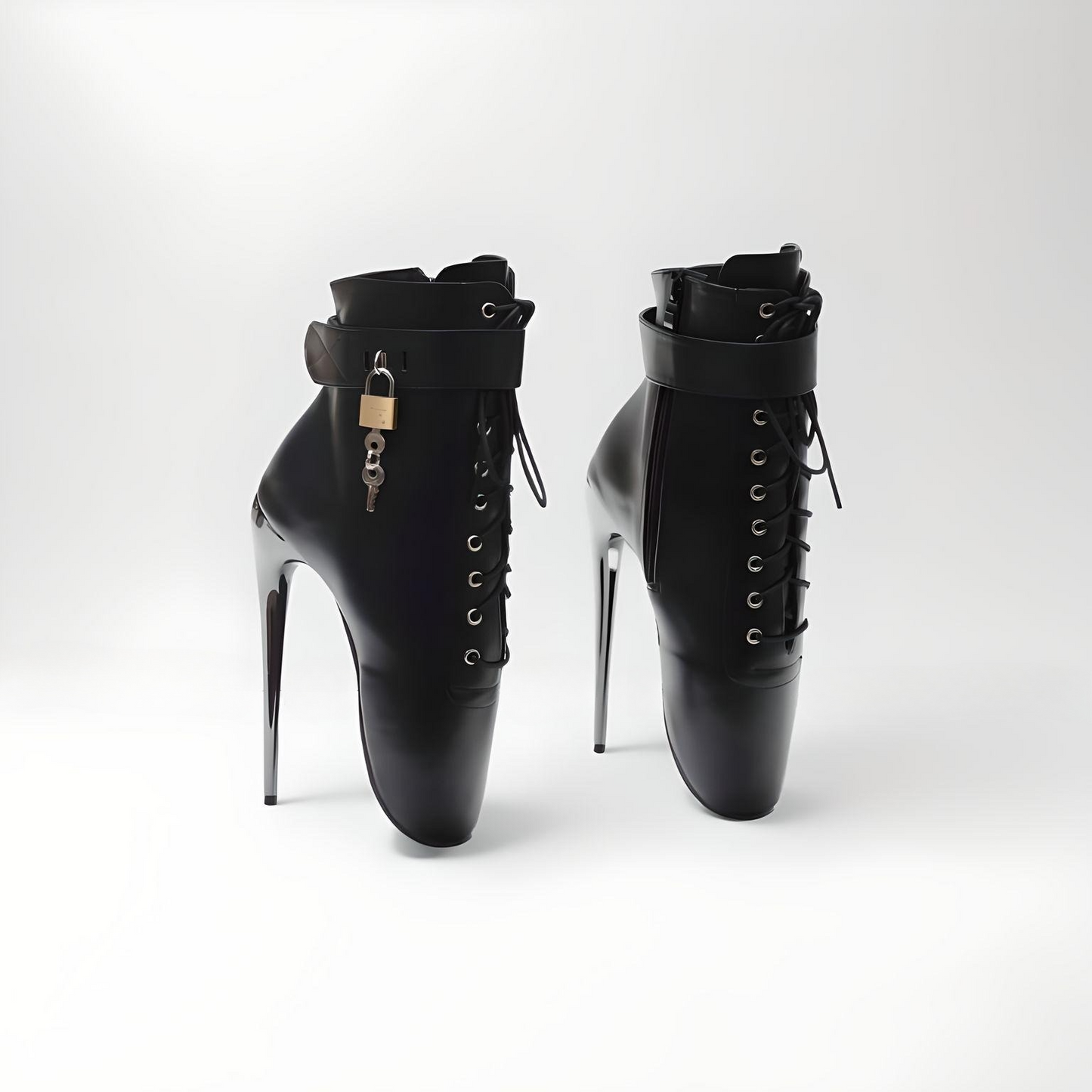 Fetish ballet heel ankle boots lockable 18cm 7"