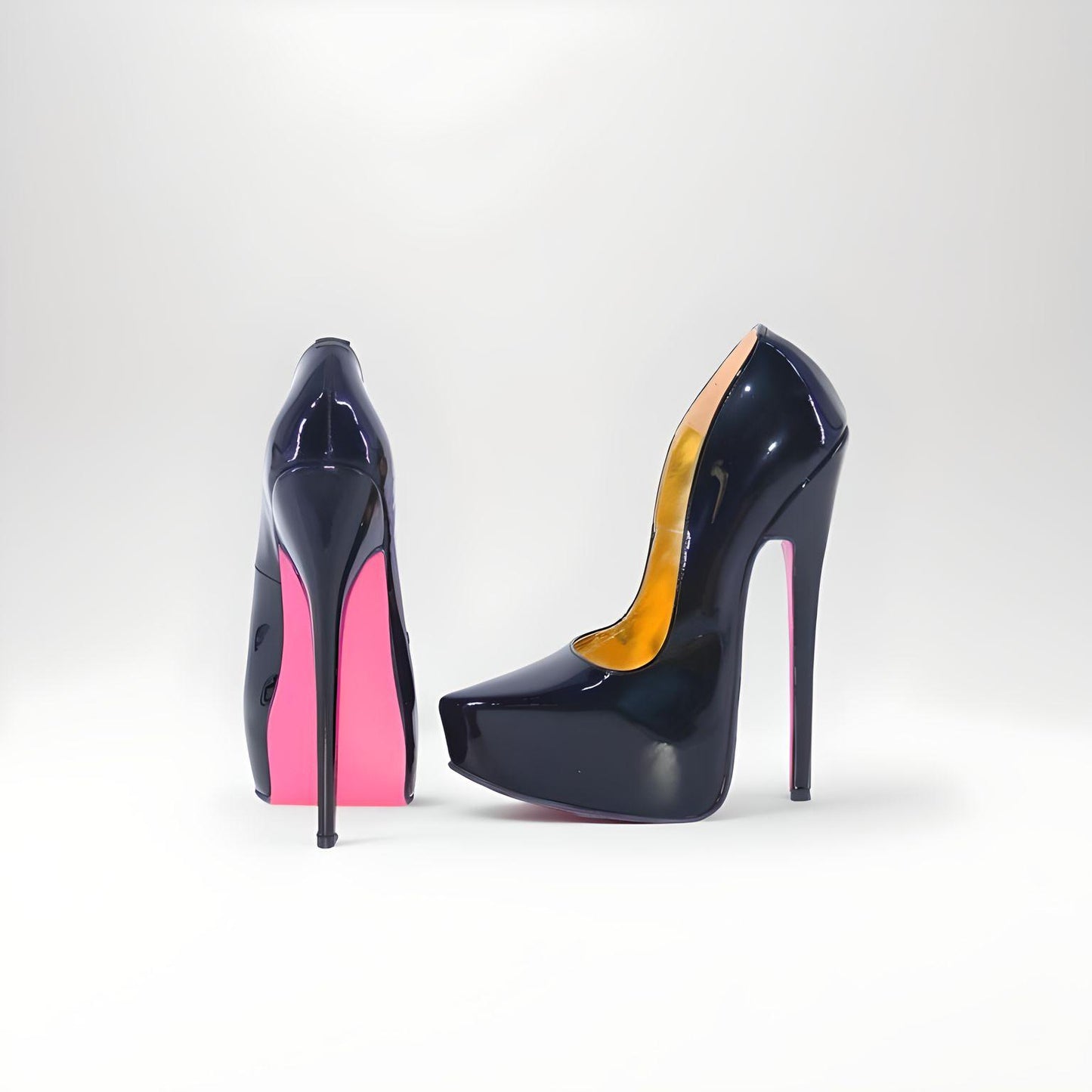 Retro Echtleder 15 oder 20cm Stiletto Pumps mit rosa Sohle