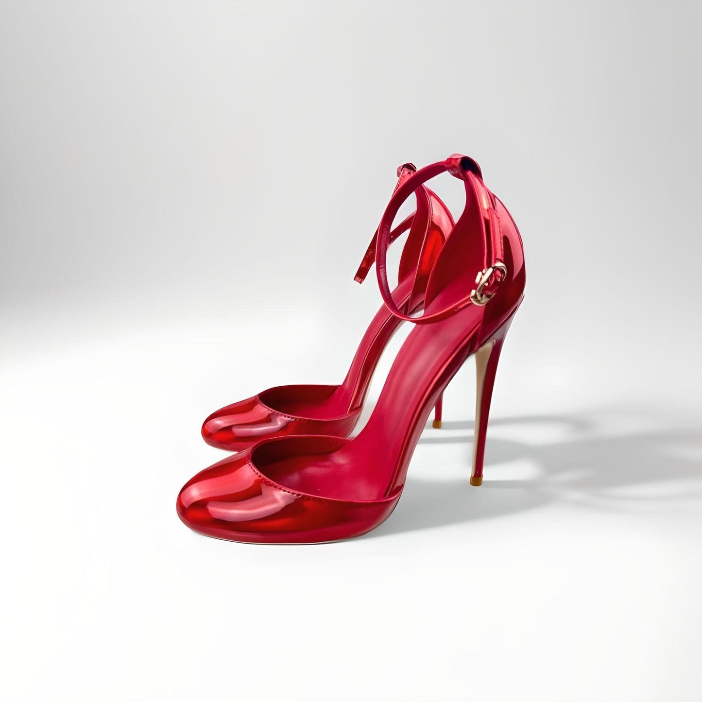 Round toe pearlescent red D'Orsay stiletto pumps