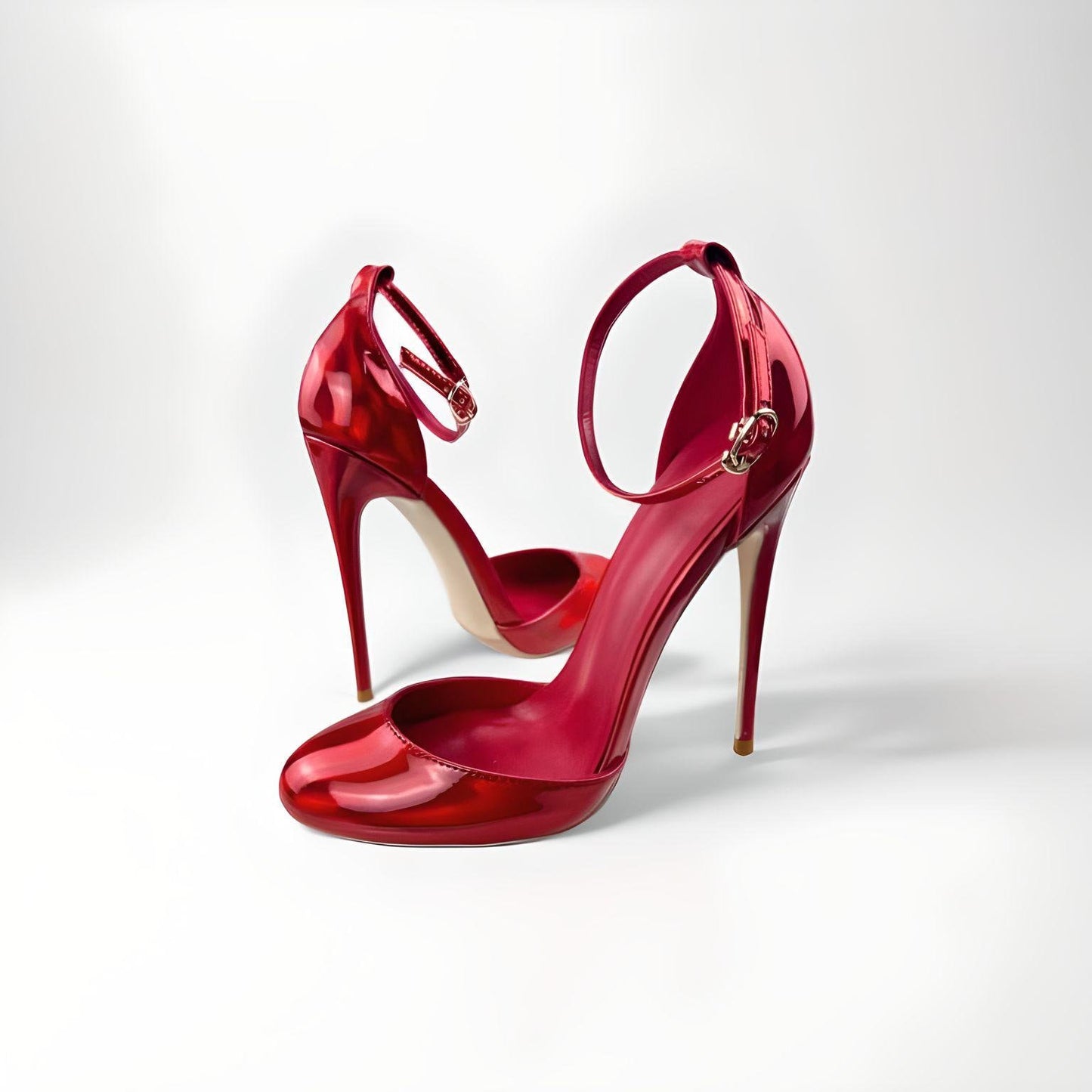 Round toe pearlescent red D'Orsay stiletto pumps