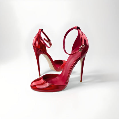 Round toe pearlescent red D'Orsay stiletto pumps