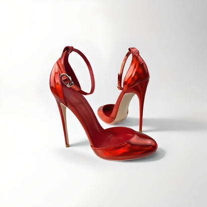 Round toe pearlescent red D'Orsay stiletto pumps