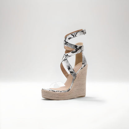 Espadrille wedge sandals with snakeskin strap 15cm