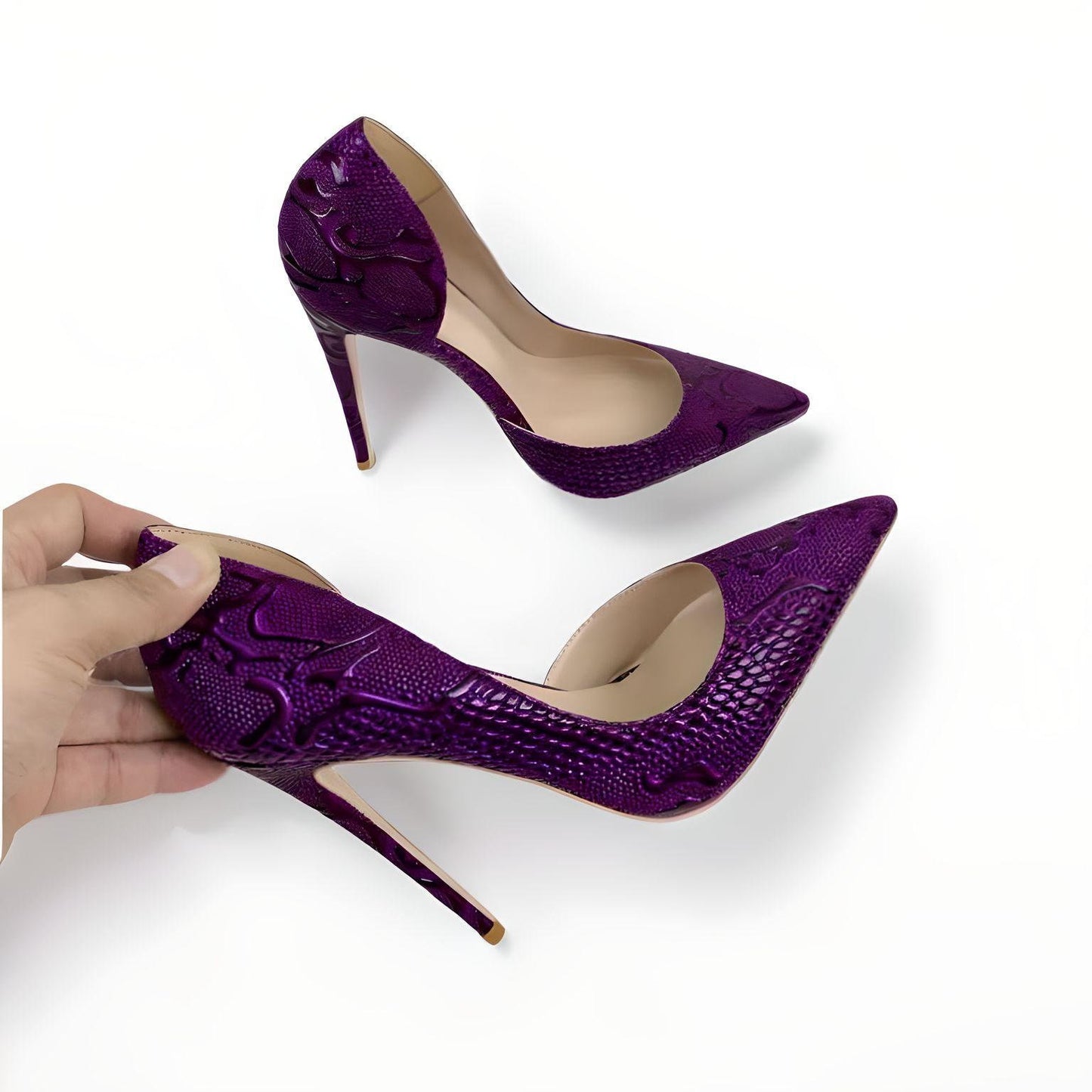 D'Orsay faux snakeskin stiletto pumps