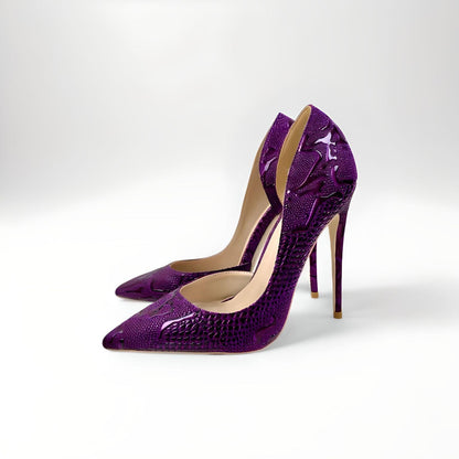 D'Orsay faux snakeskin stiletto pumps