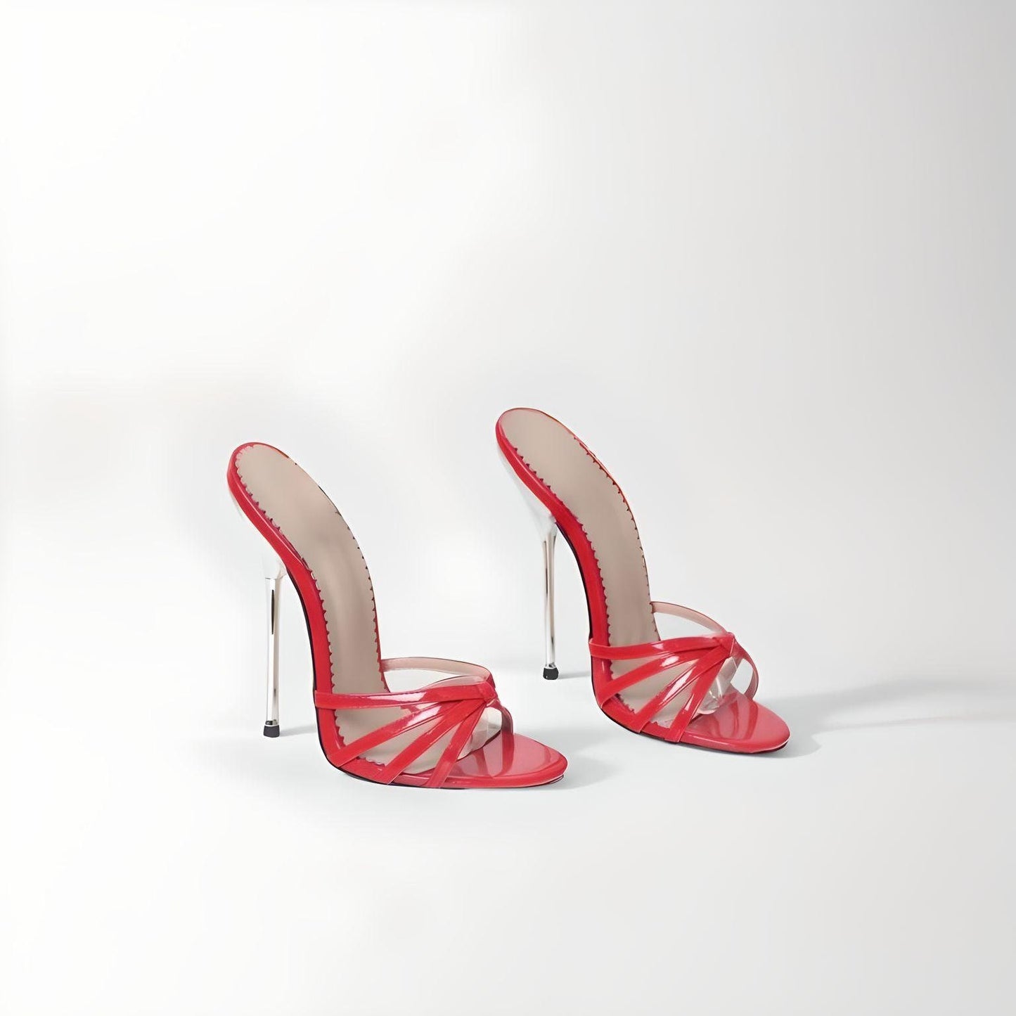 Strappy stiletto round toe mules 13cm