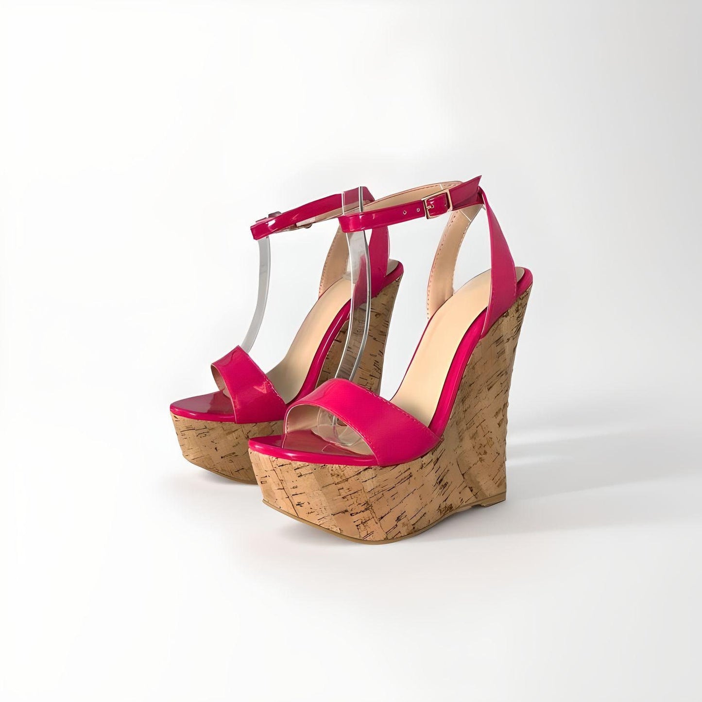 Cork wedge sandals with strappy patent upper 16cm