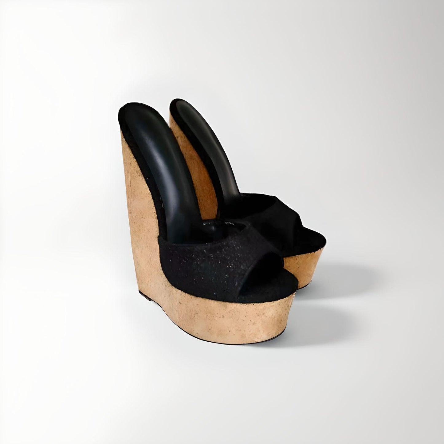 Cork wedge sandal mules with faux horse hair upper 19cm