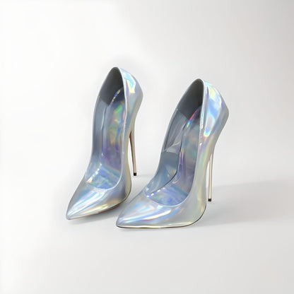 Iridescent fetish ultra stiletto pointed pumps 16cm 6"