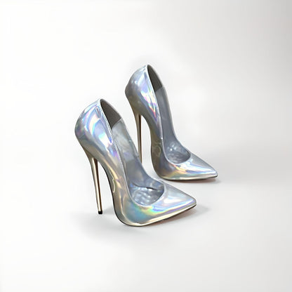 Iridescent fetish ultra stiletto pointed pumps 16cm 6"