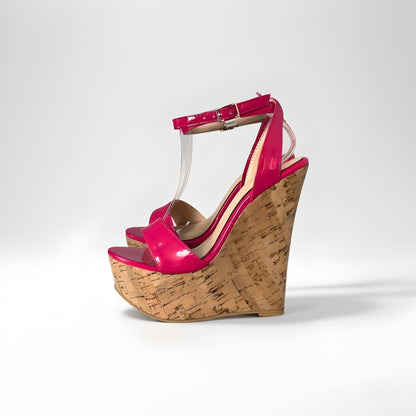 Cork wedge sandals with strappy patent upper 16cm