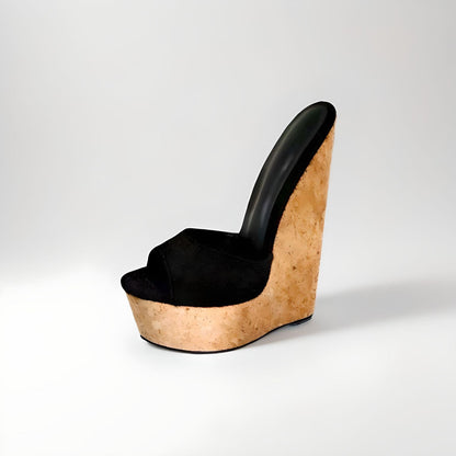 Cork wedge sandal mules with faux horse hair upper 19cm