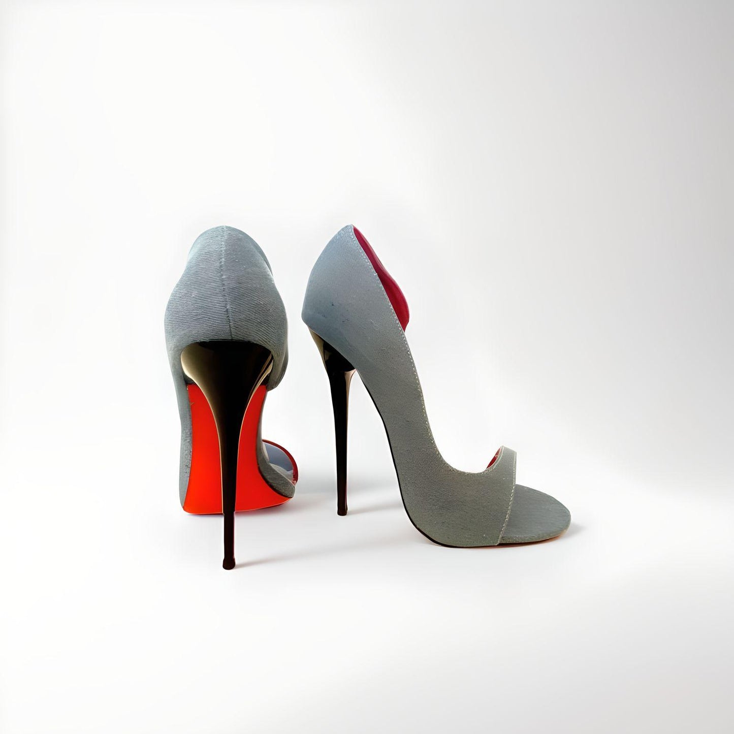 D'Orsay denim round peep toe stiletto pumps