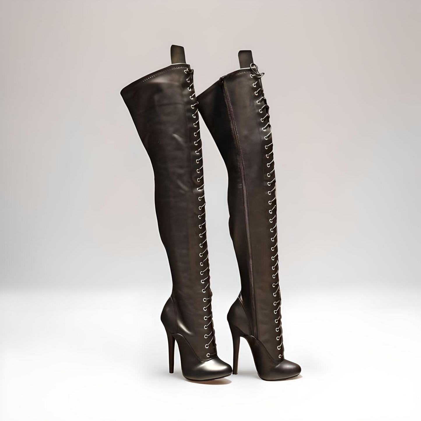 Fetish lace-up 14cm 5.5" high heel stiletto knee boots