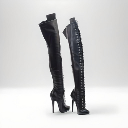 Fetish lace-up 14cm 5.5" high heel stiletto knee boots