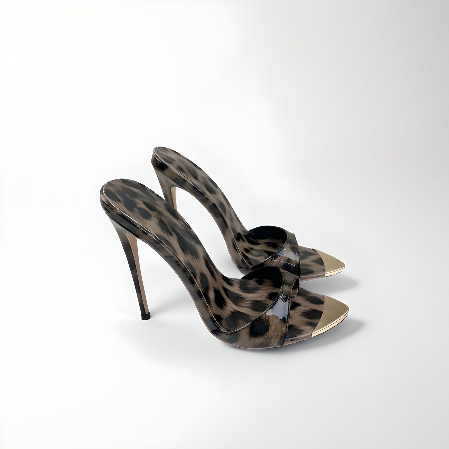 Patent leopard print stiletto 12cm 4" high heel mules