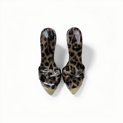 Patent leopard print stiletto 12cm 4" high heel mules