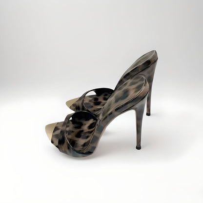 Patent leopard print stiletto 12cm 4" high heel mules