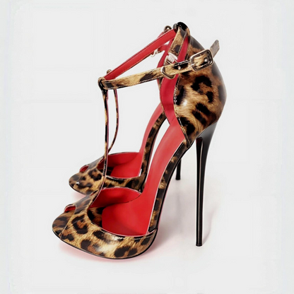 T-bar Peep Toe Stiletto High Heel Pumps