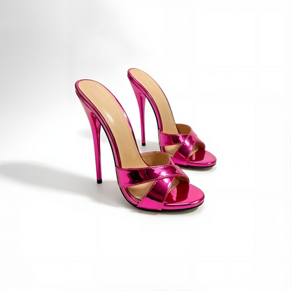 Pantoletten mit Riemchen-Stiletto und runder Spitze, 18 cm
