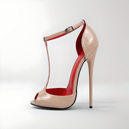 T-bar Peep Toe Stiletto High Heel Pumps