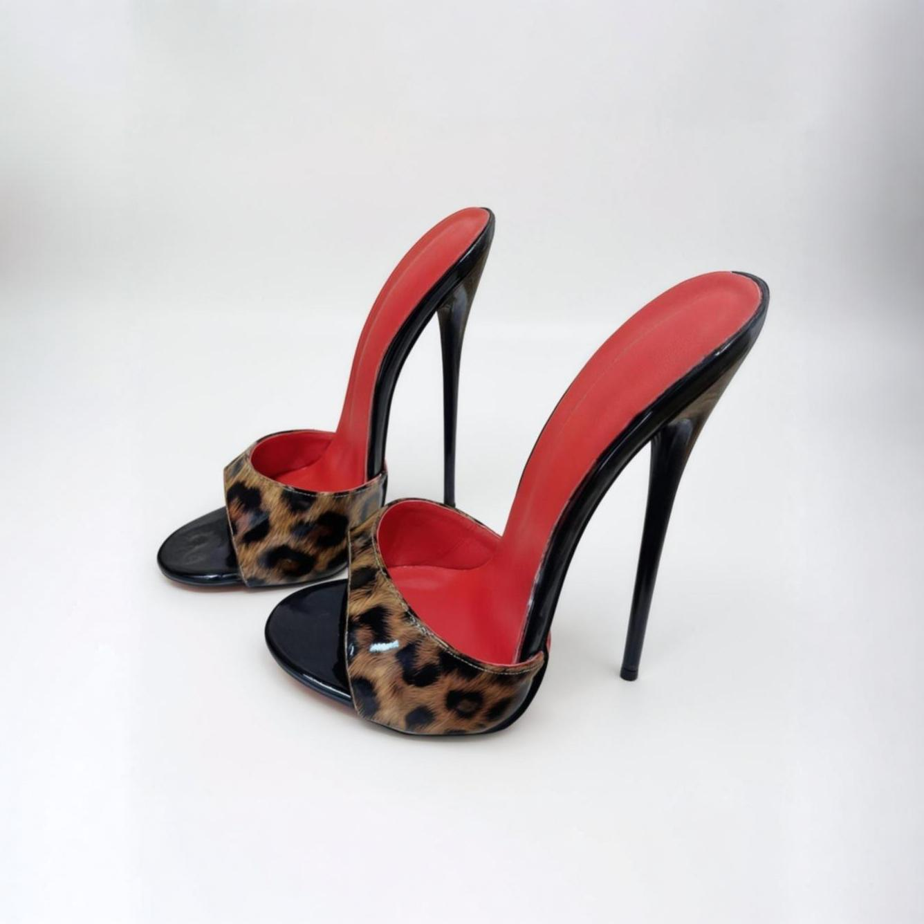 Patent animal print high heel stiletto mules