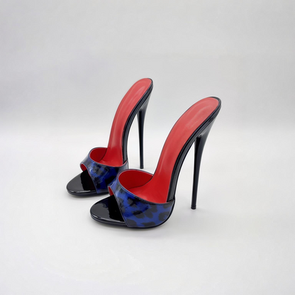 Patent animal print high heel stiletto mules