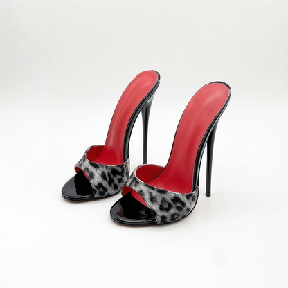 Patent animal print high heel stiletto mules