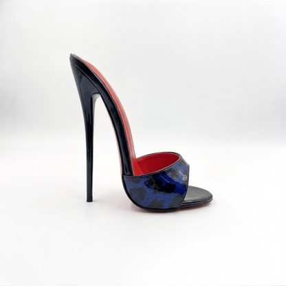 Patent animal print high heel stiletto mules