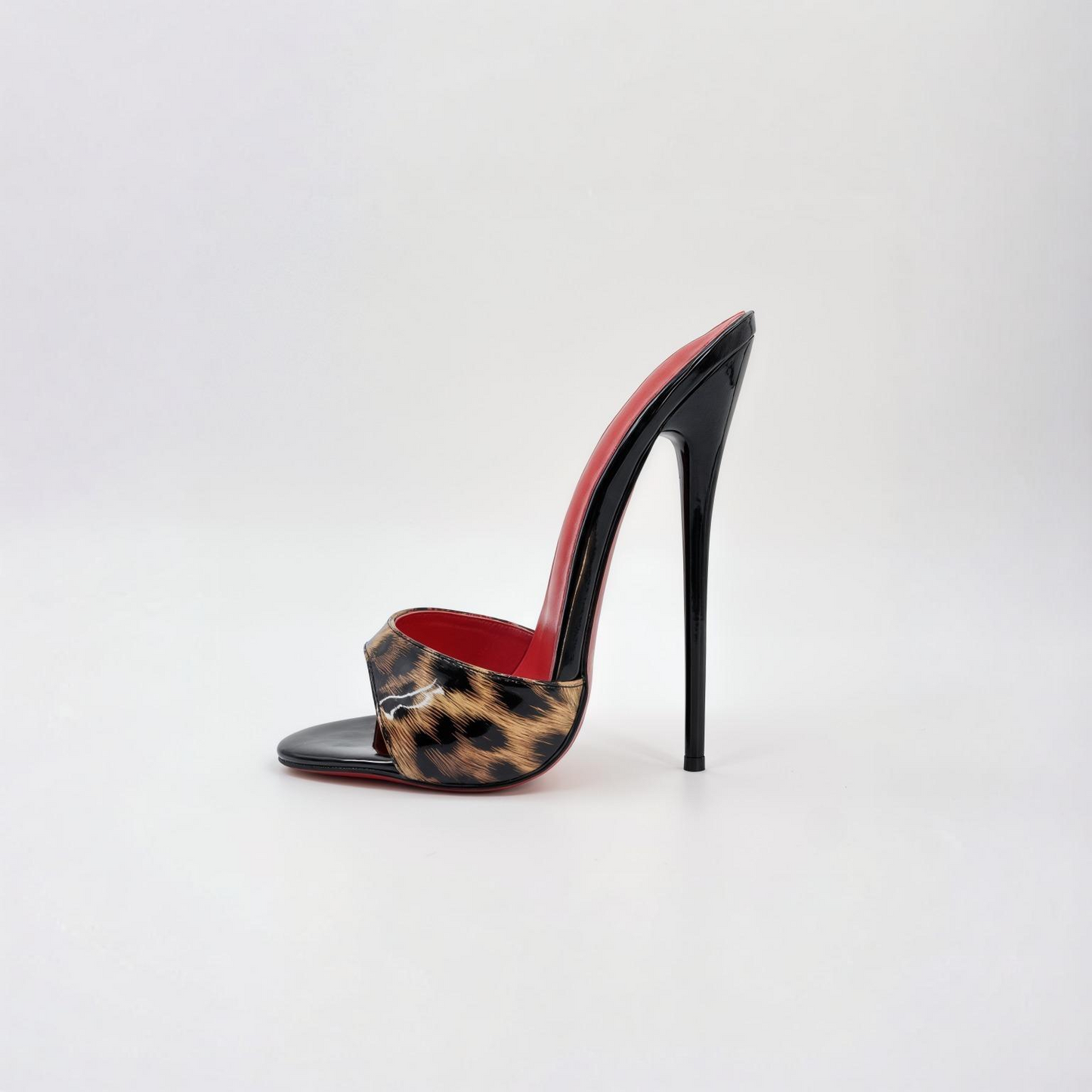 Patent animal print high heel stiletto mules