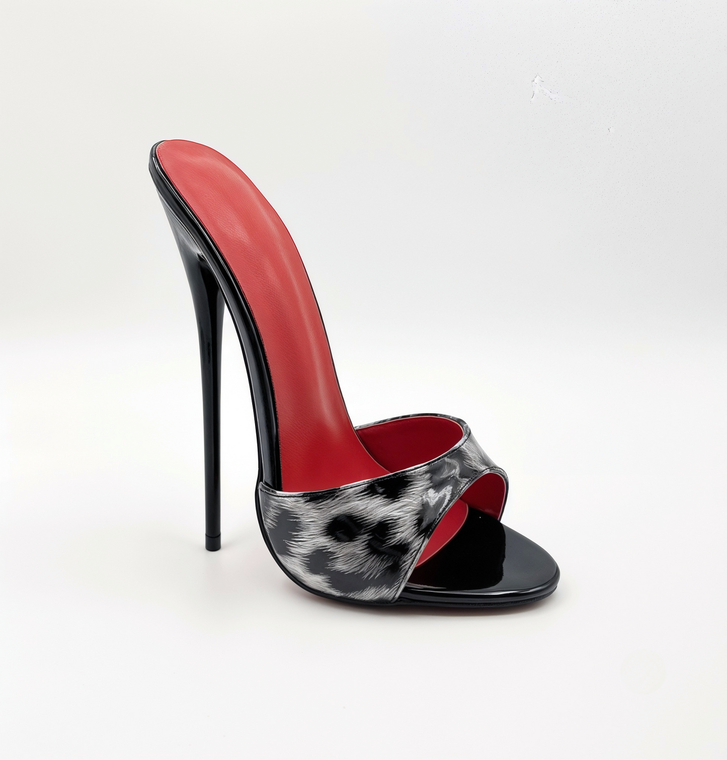 Patent animal print high heel stiletto mules
