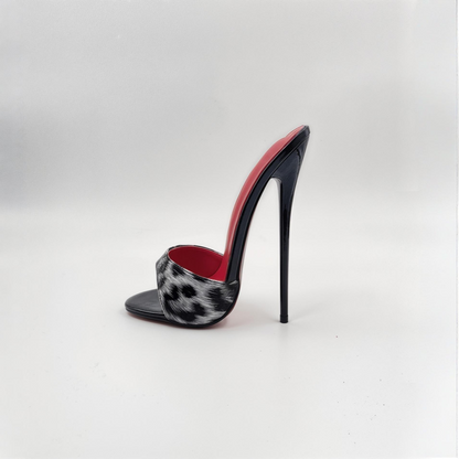 Patent animal print high heel stiletto mules