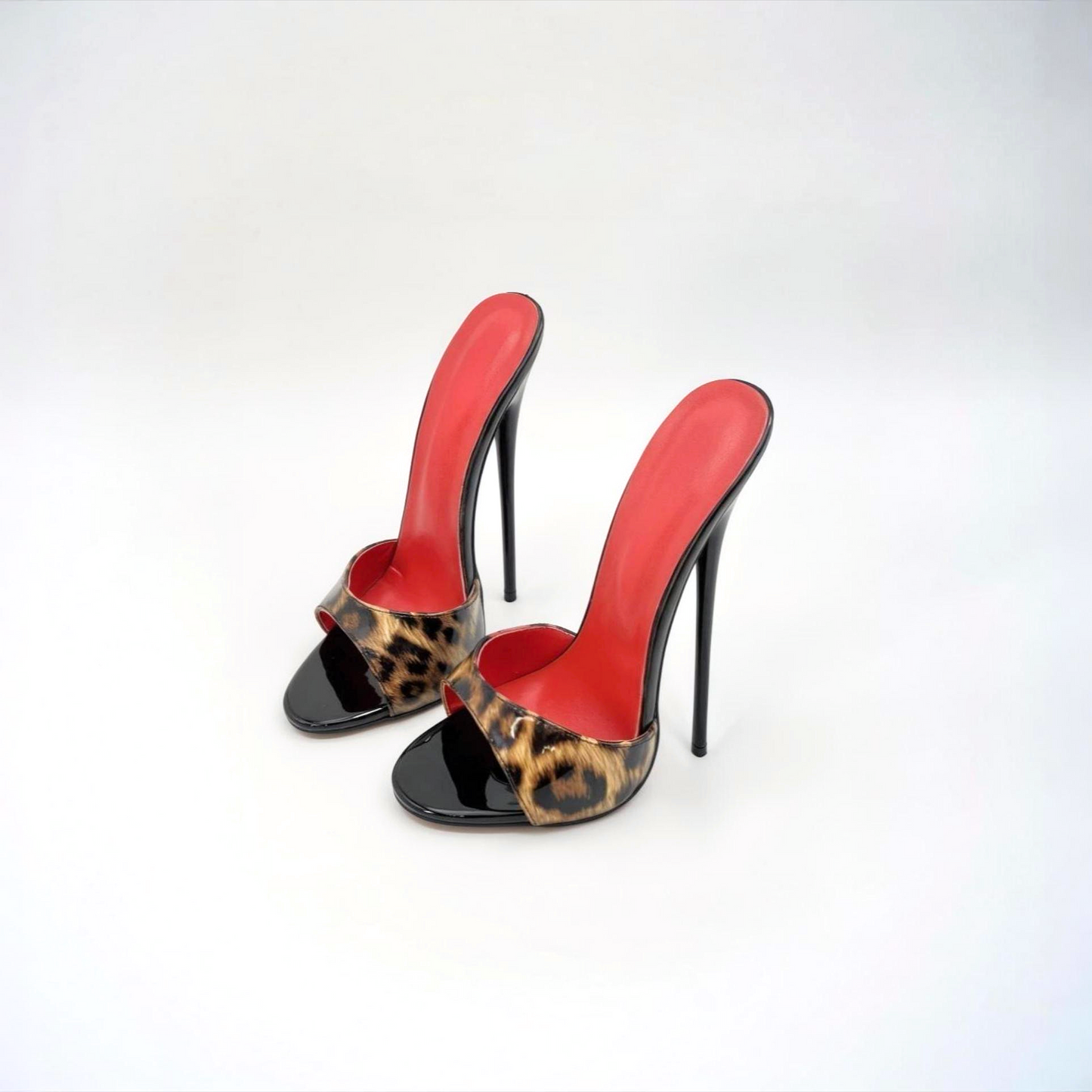 Patent animal print high heel stiletto mules
