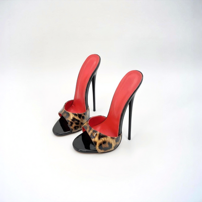 Patent animal print high heel stiletto mules