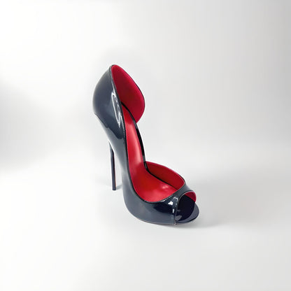 D'Orsay round peep toe stiletto pumps