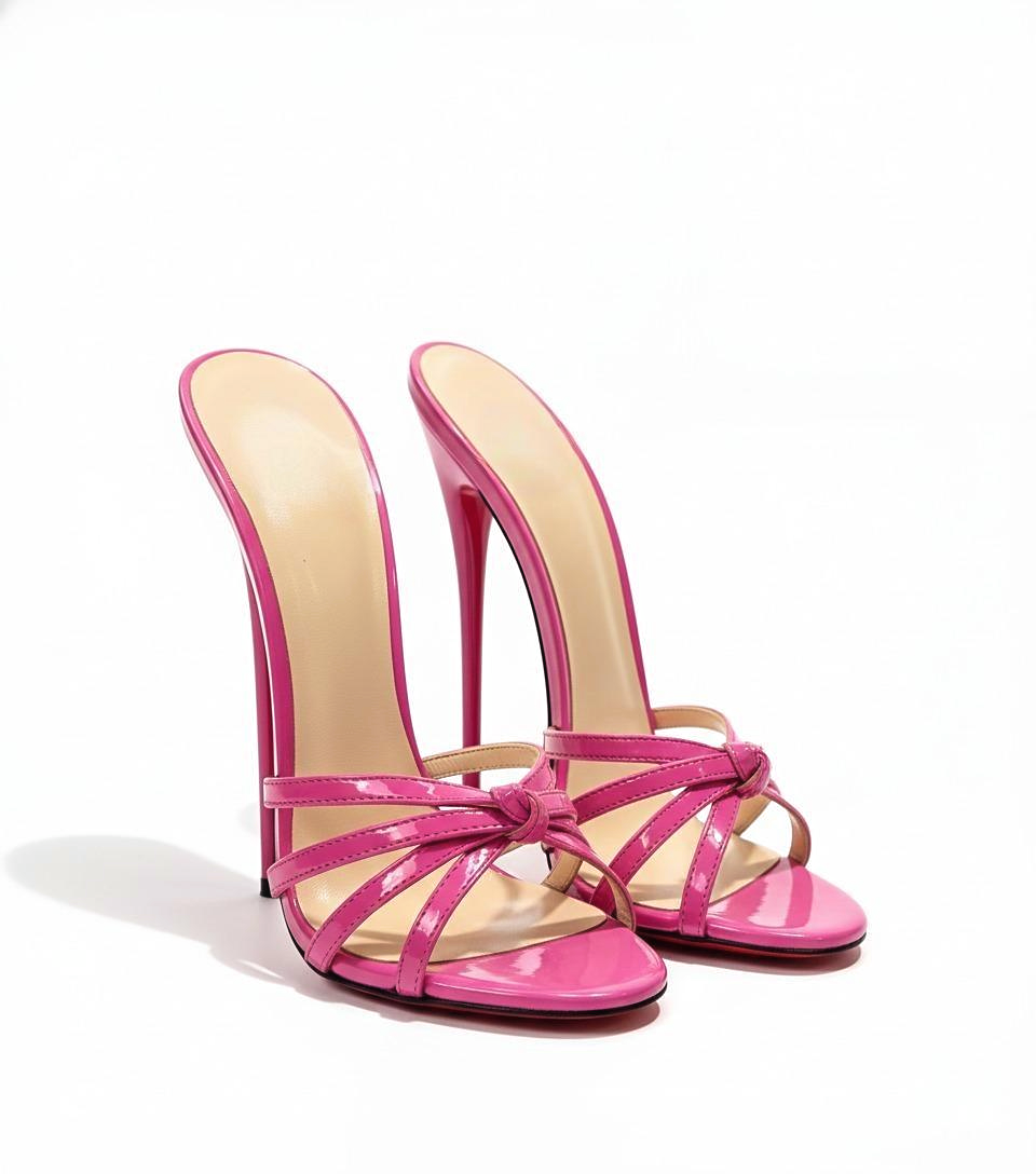 Strappy stiletto round toe mules