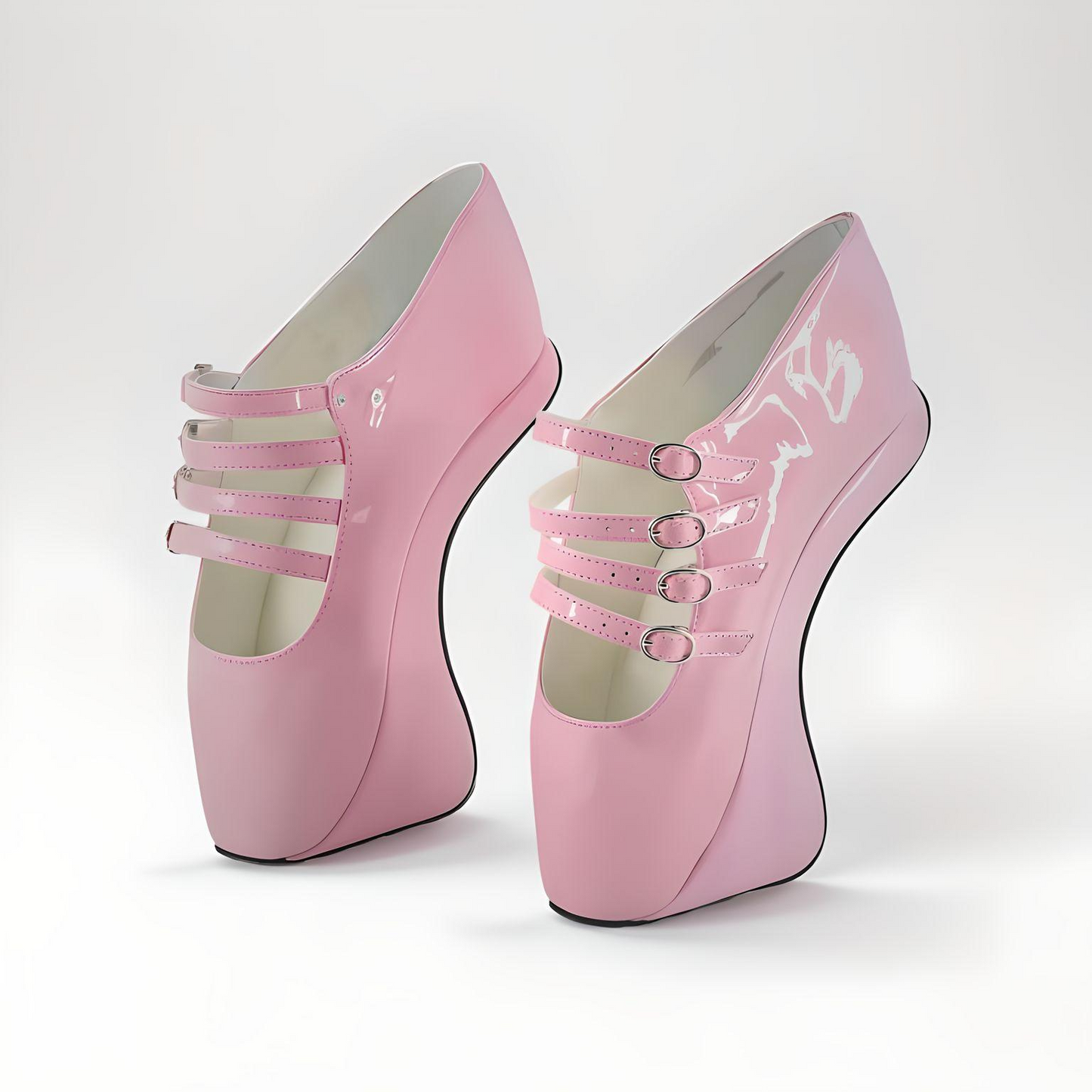 Heelless Ballet Mary Jane Strappy Extreme High Heel Patent Shoes 18cm