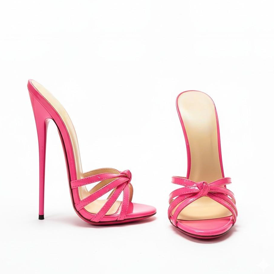 Strappy stiletto round toe mules