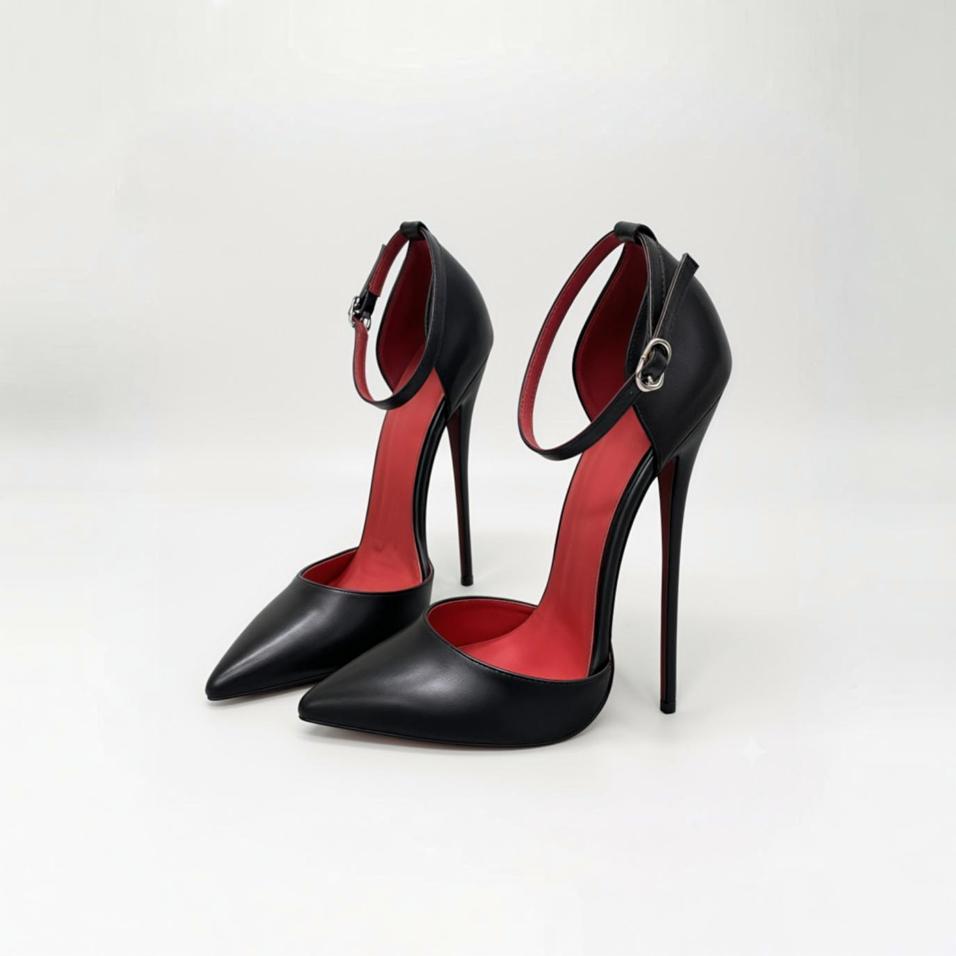 Pointed d'orsay stiletto ankle strap pumps